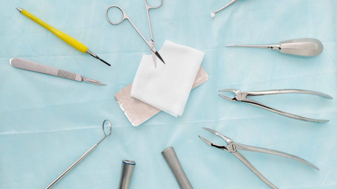 Medical equipment laid out in a circle